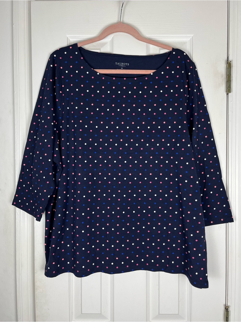 Talbots Plus 3X Multicolor Polka Dot 3/4 Sleeve Top Cotton Stretch